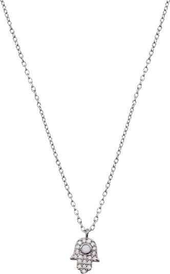 Колье из стерлингового серебра с бриллиантами Хамса и кулоном в виде руки - 0,20 карата ADORNIA Fine
