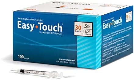 EasyTouch U-100 Insulin Syringe with Needle, 27G 0.5cc 1/2-Inch (12.7mm), Box of 100 Easy Touch