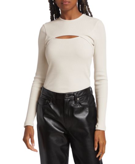Lyza Ribbed Cotton Cut Out Top AGOLDE