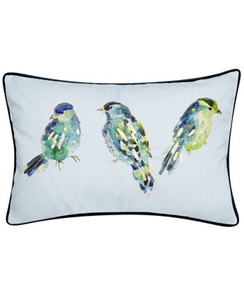 Двусторонняя декоративная подушка для поясницы Blue Birds с лентой, 14 x 21 дюйм Edie@Home