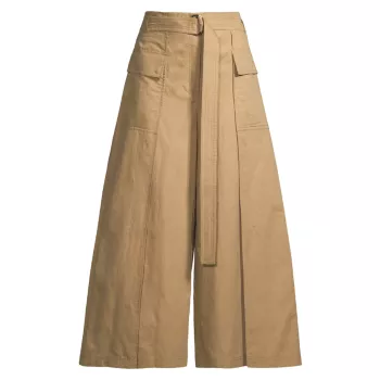 Pinide Cotton &amp; Linen Crop Wide-Leg Pants Weekend Max Mara