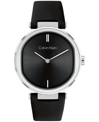 Женские часы с двумя стрелками, черный кожаный ремешок, 36 мм Calvin Klein