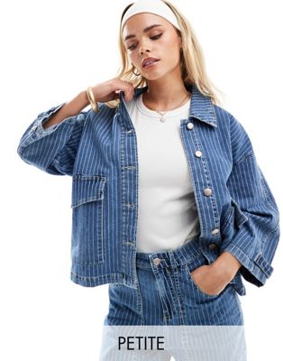 ONLY Petite boxy denim jacket in stripe - part of a set  ONLY