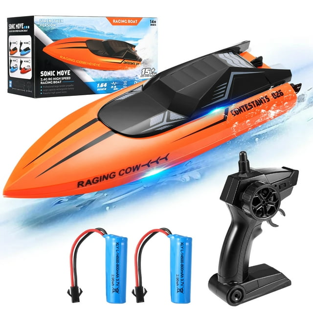 Zacro 2.4G Remote Control Boat, 20+ MPH High Speed Fast Racing Boat for Adults and Kids, 2 Batteries, Orange Zacro