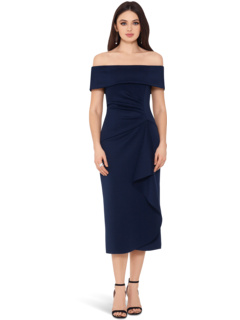 Scuba Crepe Over-the-Shoulder Side Ruched Dress Xscape