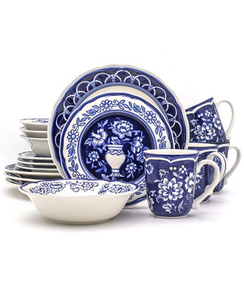 Набор столовой посуды с ручной росписью Blue Garden из 16 предметов Euro Ceramica