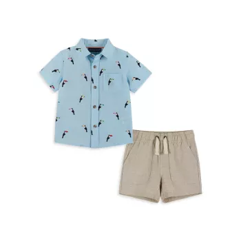 Baby Boy's Bird Cotton Shirt &amp; Linen-Blend Shorts Set Andy & Evan