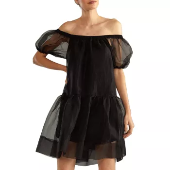 Мини-платье из органзы с открытыми плечами Cynthia Rowley