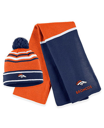 Женская оранжевая вязаная шапка Denver Broncos с цветными блоками, манжетами, помпоном и шарфом WEAR by Erin Andrews