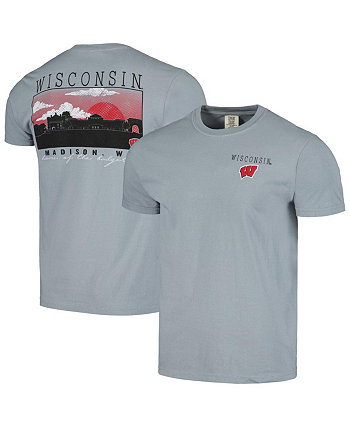Men's Gray Wisconsin Badgers Campus Scene Comfort Colors T-shirt Image One