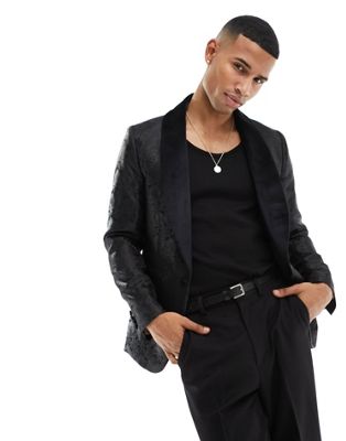 Черный пиджак скинни с узором пейсли и бархатными лацканами Gianni Feraud Gianni Feraud