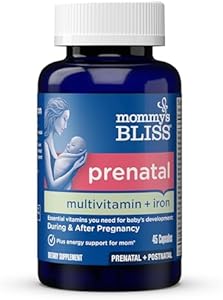 Mommy's Bliss Prenatal Multivitamin with Iron and Folic Acid, Supports Baby Development + Mom Immune System & Energy Levels w/ B Vitamins & Probiotics, Vegan & Gluten Free (45 Servings (Порции)) Mommy's Bliss