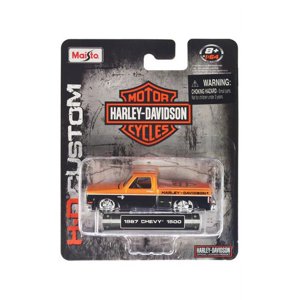 Diecast 1987 Chevrolet 1500 Pickup Truck Orange Metallic and Black "Harley Davidson" "H-D Custom" Series 1/64 Diecast Model Car by Maisto Maisto