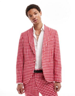 Twisted Tailor houndstooth suit jacket in red and pink Twisted Tailor