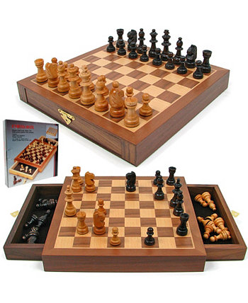 Торговая марка Games, инкрустированная в стиле орехового дерева, намагниченная древесина, шахматные фигуры из дерева Wstaunton Trademark Global