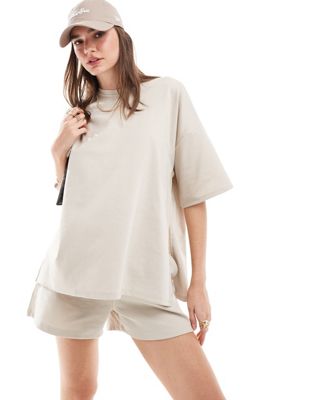 JDY oversized T-shirt with side slit in stone - part of a set JDY