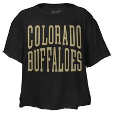 Women's Original Retro Brand Black Colorado Buffaloes Team Name Slub Cropped T-Shirt Original Retro Brand