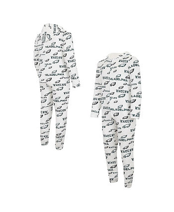 Мужской белый пижамный костюм с капюшоном и молнией во всю длину Philadelphia Eagles со сплошным принтом Docket Union Concepts Sport