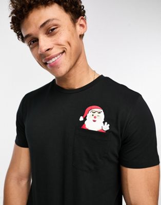 Черная рождественская футболка с карманом Jack & Jones Originals Jack & Jones