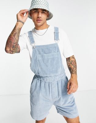 ASOS DESIGN relaxed shorts overalls in pastel blue cord ASOS DESIGN