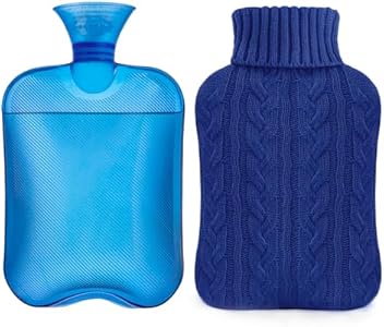 samply Hot Water Bottle with Knitted Cover, 2L Hot Water Bag for Hot and Cold Compress, Hand Feet Warmer, Ideal for Menstrual Cramps, Neck and Shoulder Pain Relief, Purple Samply