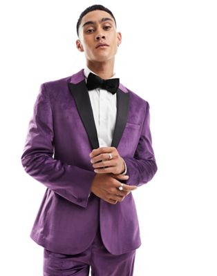 ASOS DESIGN skinny velvet tuxedo suit jacket in purple ASOS DESIGN