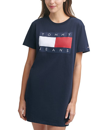 Хлопковое платье-футболка с логотипом Flag Tommy Jeans