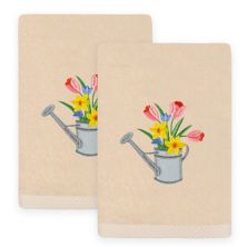 Linum Home Textiles Spring Watering Can Embroidered Turkish Cotton Set of 2 Hand Towels Linum Home