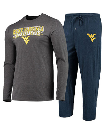 Мужской темно-синий, темно-серый, потертый комплект из футболки и брюк с длинными рукавами West Virginia Mountaineers Meter Concepts Sport