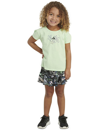 Little & Toddler Girls T-Shirt & Printed Ruffle Skort, 2 Piece Set Adidas