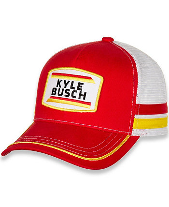Men's Red, White Kyle Busch Retro Stripe Snapback Adjustable Hat Joe Gibbs Racing Team Collection