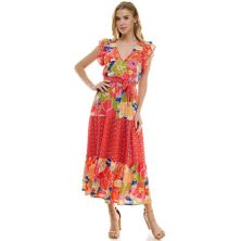 Женское платье макси с поясом и v-образным вырезом, развевающимися рукавами и цветочным принтом Figueroa Figueroa & Flower