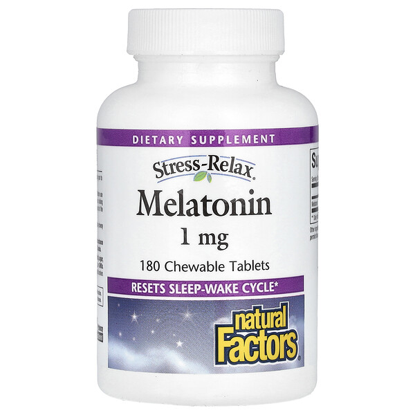 Melatonin, Стресс-Релакс - 1 мг - 180 жевательных таблеток - Natural Factors Natural Factors