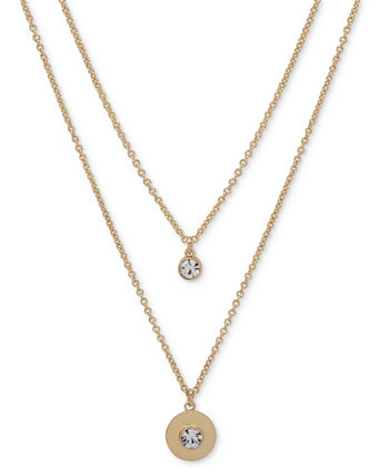 Ожерелье с многослойной подвеской из золотистого кристалла, удлинитель 16 дюймов + 3 дюйма DKNY