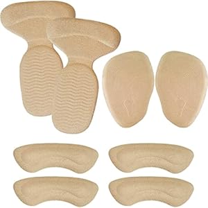 Chiroplax Reusable High Heel Cushion Inserts Pads Forefoot Ball of Foot Back of Heel Cup Grips Protector Liner Anti-Slip Metatarsal Shoe Insoles, 8 pcs (Beige) Chiroplax