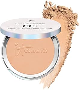 IT Cosmetics CC+ Airbrush Perfecting Powder Foundation - Buildable Full Coverage Of Pores & Dark Spots - Hydrating Face Makeup with Hydrolyzed Collagen & Niacinamide - 0.33 Oz IT Cosmetics