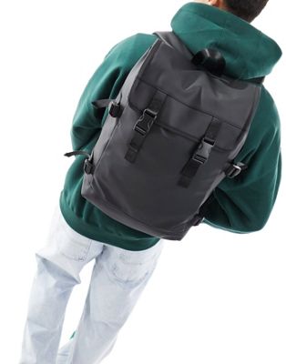 Черный прорезиненный рюкзак с двумя лямками ASOS DESIGN ASOS DESIGN