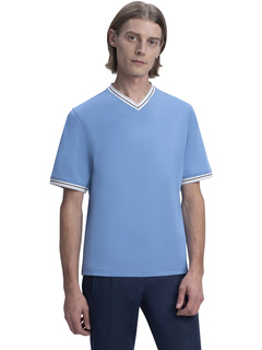 Рубашка из хлопка пима с короткими рукавами и V-образным вырезом с контрастной резинкой BUGATCHI