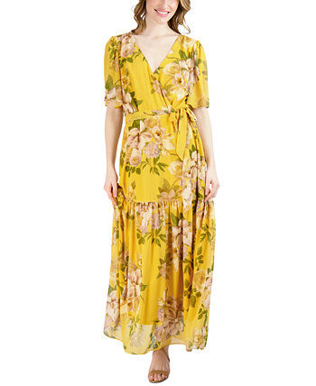 Women's Floral-Print Flutter-Sleeve Maxi Dress Donna Ricco