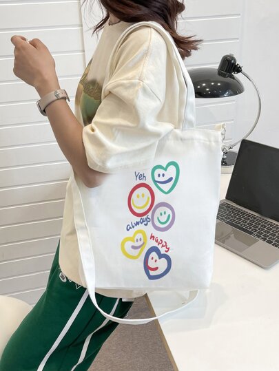 Холщовая сумка-шопер с мультипликационным узором SHEIN