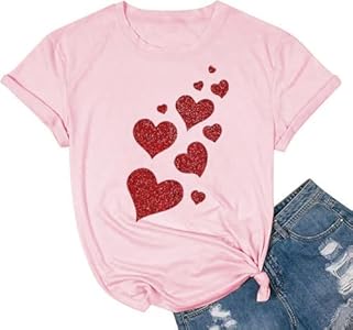 Valentines Shirts for Women Retro Candy Heart Printed Short Sleeve Casual Graphic Tee Tops SurBepo