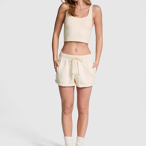 Ivy Fleece Rolled Hem Shorts Pink