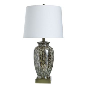 Reactive Glaze Table Lamp with Off-White Lamp Shade Unbranded