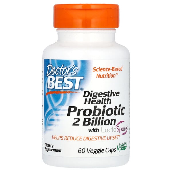 Пробиотик для пищеварения, 2 миллиарда LactoSpore - 60 растительных капсул - Doctor's Best Doctor's Best