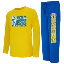 Men's Concepts Sport Powder Blue/Gold Los Angeles Chargers Meter Long Sleeve T-Shirt and Pants Sleep Set Unbranded