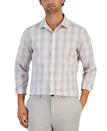 Мужская рубашка на пуговицах с длинными рукавами и клетчатым принтом, созданная для Macy's Alfani