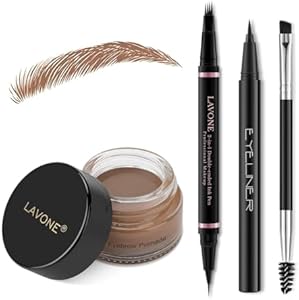 Eyebrow Pencil Makeup Kit, with Waterproof 2-IN-1 Microblading Eyebrow Pen, Eyebrow Pomade, Eyeliner and Dual-ended Eyebrow Brush, Brow Pencil Kit for Natural Eyebrows - Dark Brown Lavone