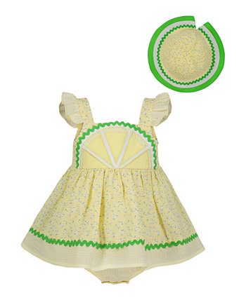 Baby Girls Lemon Seersucker Sundress and Hat Set Blueberi Boulevard