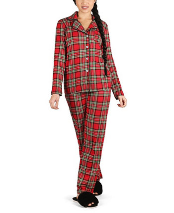 Женский пижамный комплект из хлопковой смеси с клетчатым воротником и воротником MEMOI
