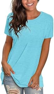 WNEEDU Womens T Shirts Short Sleeve Crewneck Loose Summer Tees Basic Tops Wneedu